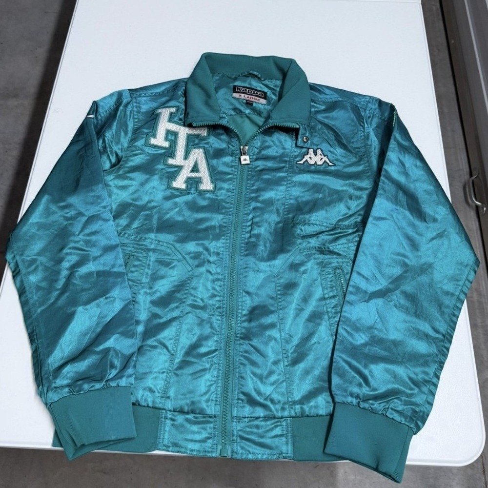 Kappa Italia Track Jacket‎ Teal Satin Full Zip ITA Patch Mens XL Bomber